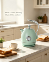 Bouilloire électrique rétro de style européen 1,8 L 1500 W en acier inoxydable avec contrôle de température pour la maison et la cuisine