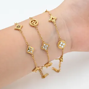 Hoge Kwaliteit 18K Goud Nieuw Design Mode Prachtige Sieraden Armband Rvs Ketting Vier Klaver Armband Vrouwen