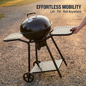 Dual Side <b>Tables</b> OEM 22 Inch Premium Portable Charcoal <b>BBQ</b> Kettle Grill with Trolley Cart Built in Thermometer - Product Image 4