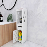 Meuble de rangement étroit pour salle de bain, blanc, en PVC imperméable, autoportant, avec porte et distributeur de mouchoirs, idéal pour les petits espaces