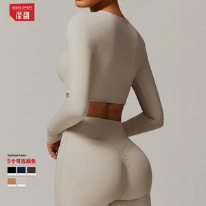 Camiseta Deportiva de Manga Larga para Mujer Disko Sport, Cuello en V, Estilo Crop Top DCX9172, Color Sólido, para Fitness, Running y Deportes - Product Image 2