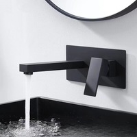 Robinet de lavabo mural encastré de style américain en cuivre massif, en laiton chromé, à poignée unique, eau chaude et froide