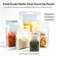 Sachet Doypack personnalisé en PET transparent, à soufflet latéral, thermoscellable, à fond plat, refermable, avec Flexiloop, de qualité alimentaire, pour riz et sucre, givré, pratique