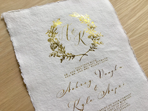 Cotton <b>Paper</b> Gold Foil Stamping <b>Handmade</b> flurry Edge Special <b>Paper</b> Wedding Invitations Card - Product Image 4