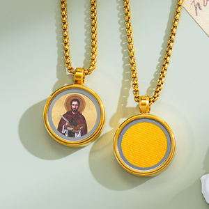 ميدالية رجالية من الفولاذ المقاوم للصدأ من GIVELUCK، أيقونة القديس جيروم البيزنطية الأرثوذكسية، مطلية بالذهب عيار 18 قيراط، رمزيات الكتاب المقدس من الراتنج، ميدالية مخصصة للآباء الكهنة - Product Image 1