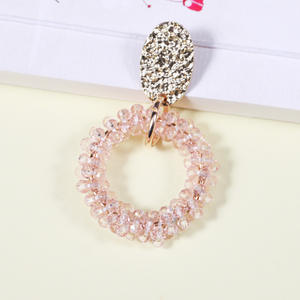 Boucles d'oreilles pendantes pour femmes, en cristal rose, strass, plaqué or, bijoux de fête tendance, boucles d'oreilles pendantes à la mode - Product Image 4