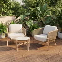 Ensemble de canapé de patio moderne de luxe avec chaise simple en corde, canapé d'extérieur en bois pour hôtel, mobilier de jardin, vente chaude
