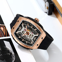 Montre mécanique pour homme SKMEI M033 avec boîtier transparent en PC et bracelet en silicone, mouvement automatique étanche, miroir en verre