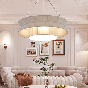 Lustre de salon de style français 80cm 100cm, suspension LED ronde tricolore en tissu, lampe artistique chaleureuse pour la décoration intérieure - Product Image 5