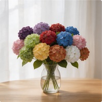 Hortensia artificiel en tissu de soie 3D à 2 têtes, style rustique, pour décoration de table et aménagement d'hôtel, design floral haut de gamme, aspect séché