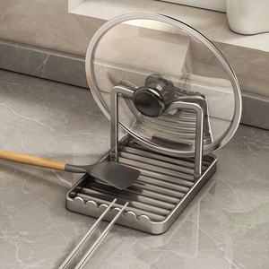 Pot Lid Rack With <b>Tray</b> Square Metal Drainer For Countertop <b>Storage</b> And Spatula Holder Modern Design - Product Image 1