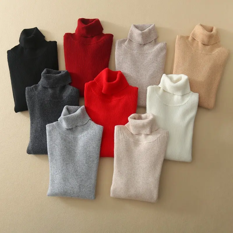 Nhà Máy Trực Tiếp Oem Phụ Nữ Dài Tay Áo Cashmere Đan Áo Thun Cao Cổ Áo Len