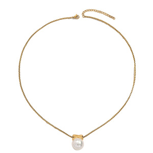 Geometric Pendant <b>Necklace</b> With Imitation Pearl Gold Chain For Women Party Jewelry - Product Image 4