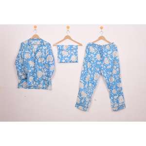 Conjunto de Pijama de Algodón Floral de Lujo y Elegante, Estampado a Mano, Ropa de Dormir para Mujer, Conjuntos de Ropa de Dormir Cómodos para Mujer - Product Image 1