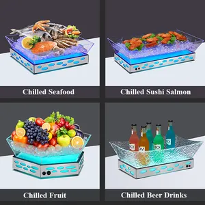 Plateau de service refroidie à la glace en acrylique, avec LED, pour Buffet à glace, affichage, Station de fruits de mer