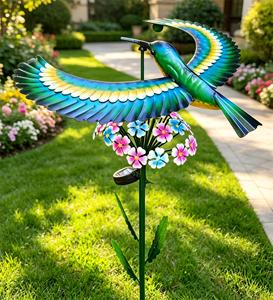 Espiradora de Viento Solar de Metal con Forma de Colibrí y Luz LED de Flor para Decoración de Jardín y Césped Exterior - Product Image 3