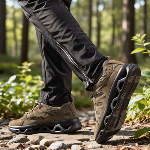 Chaussures de randonnée pour hommes et femmes, respirantes, sans lacets, pour randonnée en plein air, talon plat, noir, vert foncé, taille 36 à 46, couleur unie, semelle MD - Product Image 3
