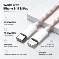 Câble tressé USB-C vers Lightning 20W PD à charge rapide, 1m, 4 couleurs, en nylon TPE pour iPhone iPad, charge 480 Mbps + synchronisation des données 2-en-1