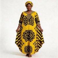 Robe Kaftan Boubou Kimono en Coton à Manches Amples pour Femmes Noires Grande Taille d'Afrique, Ensemble Deux Pièces Été avec Foulard