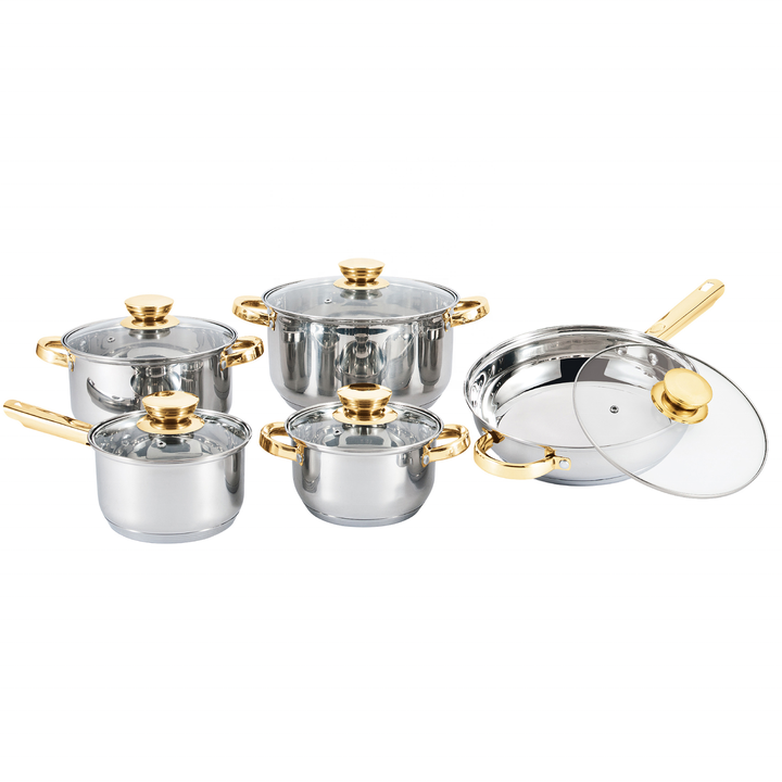 Kinox 6pc Nonstick Cookware Set Polished Metal Glass Pots with Stainless Steel Handles Eco-Friendly Home Kitchen Use Custom Logo