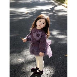 Tongxingyuan Girls Purple Floral Sweater Tutu Skirt Set Thickening Cotton Autumn Winter Princess Outfit - Product Image 2