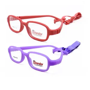 High Quality Environmental TR90 Blue Optical Glasses Rectangle Frame with Flexible Hingeless Temple Elastic Strap for Kids 688