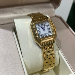 Reloj de Cuarzo para Mujer Scottie 9100, Correa de Acero Inoxidable, Caja Cuadrada, Cierre de Mariposa, Resistente al Agua 3BAR, Oro Amarillo, Números Romanos - Product Image 1