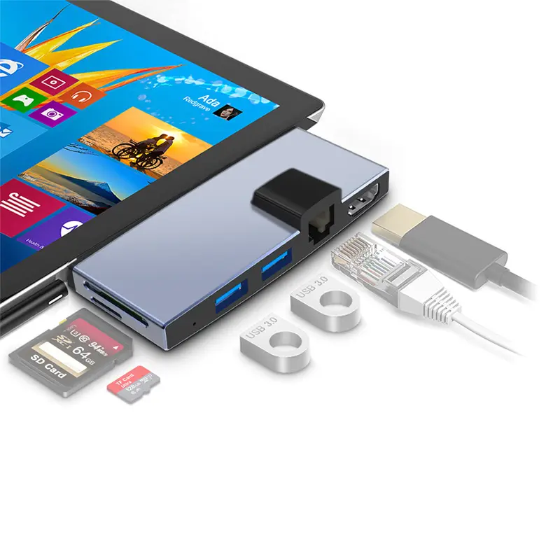 HD adapter USB 3.0 hub with pd power +HD+network port for surface pro 4/5/6