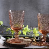 Verres à vin en verre gaufré vintage, gobelets à long pied, capacité 260 ml et 350 ml, design fruité coloré, style européen