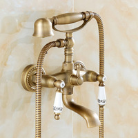 Ensemble de robinetterie de baignoire de luxe moderne en cuivre brossé avec douchette téléphonique murale à double poignée et valve à disque en céramique