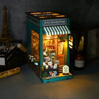 Kit de construction de bibliothèque miniature Hamaileon DIY en bois, puzzle 3D pour maison miniature LED, décoration pour adultes/adolescents, écologique, sans
