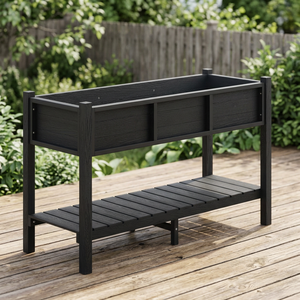 Bac à potager surélevé avec pieds, étagère de rangement, trous de drainage, carré, en bois naturel, pour la maison, écologique - Product Image 3