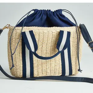 2018 New Ins hot design wholesale flexible handheld beige stripe Moroccan beach Straw Bag