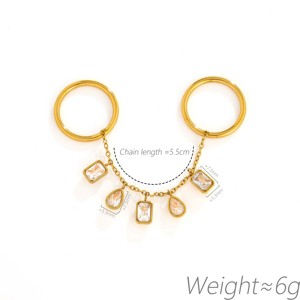 <b>Gold</b> Plated <b>Cocktail</b> <b>Ring</b> With Cubic Zirconia Chain Dangle Women's Glam Party Jewelry - Product Image 6