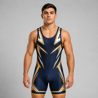 Combinaison de lutte personnalisée Japon Polyester Sublimé Bleu Marine Or Uniforme d'équipe personnalisé pour hommes Vente en gros OEM