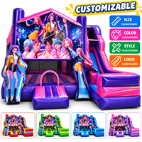 Château gonflable Ceyu Kpop avec panneau de fond imprimé à motifs de scène lumineuse et toboggan rose fluo pour location de fêtes pour jeunes