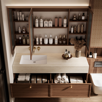 Meuble de salle de bain haut de gamme de style européen, noir et blanc, avec double vasque suspendue