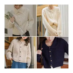 Benutzer definierte dicke warme gestrickte Damen Pullover Cardigans Damen Langarm gestreifte Pullover Damen Cardigan Sweater