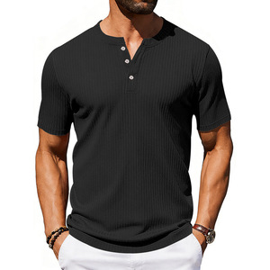 Camiseta Henley Acanalada de 180gsm a 250gsm para <span class=keywords><strong>Hombre</strong></span>, Elástica, Jacquard, Verano, Casual, <span class=keywords><strong>Ropa</strong></span> Superior - Product Image 5