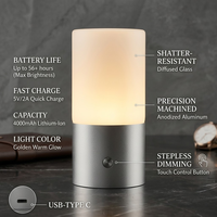 Kotak Hadiah Premium Lampu Meja LED Isi Ulang Minimalis Modern untuk Ruang Makan, Bar, dan Perhotelan, dengan Desain Kaca & Aluminium, Tanpa Kabel, dan Pencahayaan Ambient.