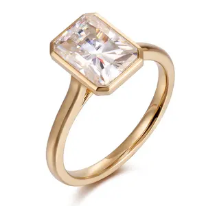 Fancy Yellow 10K/14K/18K Gold 2.6CT Asscher Cut Bezel Set Moissanite Diamond Engagement Ring For Woman