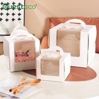 Caixa de Bolo Branca com Janela, Embalagem de Papel para Bolo com Alça e Janelas, Caixas de Padaria, Recipientes Quadrados para Alimentos e Embalagens de Papel para Bolo