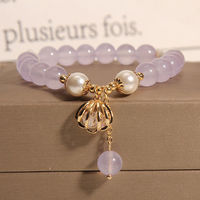 Nouveau Bracelet Porte-Bonheur Tendance en Améthyste Naturelle, Pendentif Coquillage Minimaliste Chic Électroplaqué pour Femme, Cadeau Idéal pour Meilleures Amies