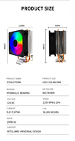 Refroidisseur de processeur 2 caloducs RGB 3 broches à roulement fluide, faible bruit, pour PC serveur LGA1700 1200 AM4/AM5