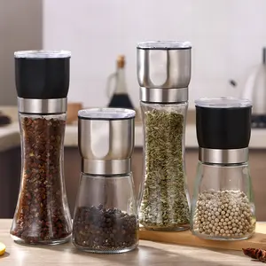 2022 Manufacturers wholesale Glass manual pepper grinder black pepper stainless steel lid grinder condiment jar Condiment jar