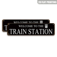 Bienvenue à la gare - Plaque métallique vintage sur le thème du chemin de fer - Décoration murale