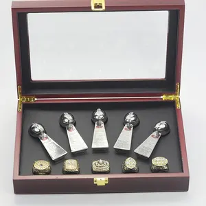 Лидер продаж, 1981 1984 1988 1989 1994, Сан-Франциско, 49ers, футбольное кольцо, набор трофеев с упаковкой, деревянная коробка