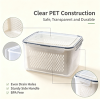 Conteneur de stockage alimentaire empilable de 1,7 L en PET transparent avec passoire amovible pour réfrigérateur, fruits et légumes