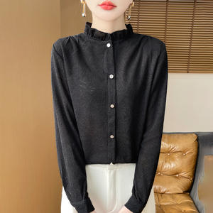 2025 nueva camisa de punto con Cuello medio alto y borde de oreja de madera para mujer - Product Image 2