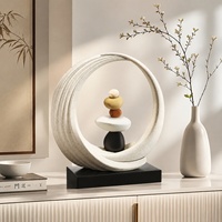 Sculpture circulaire moderne en résine blanche mouchetée avec motif de pierres colorées pour la décoration de table de salon, vente en gros